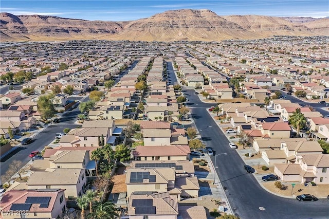 aerial view featuring a residential view and a mountain view