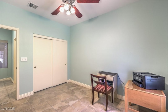 home office featuring ceiling fan