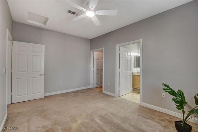 5250 S Rainbow Blvd Unit 2165, Las Vegas, NV 89118 - bedroom featuring light colored carpet, attic access, connected bathroom, and a ceiling fan