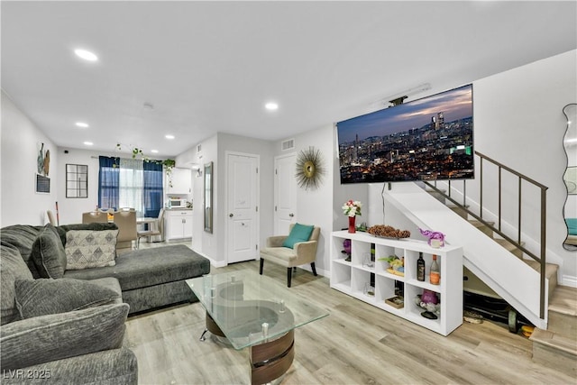 living room featuring light wood-type flooring