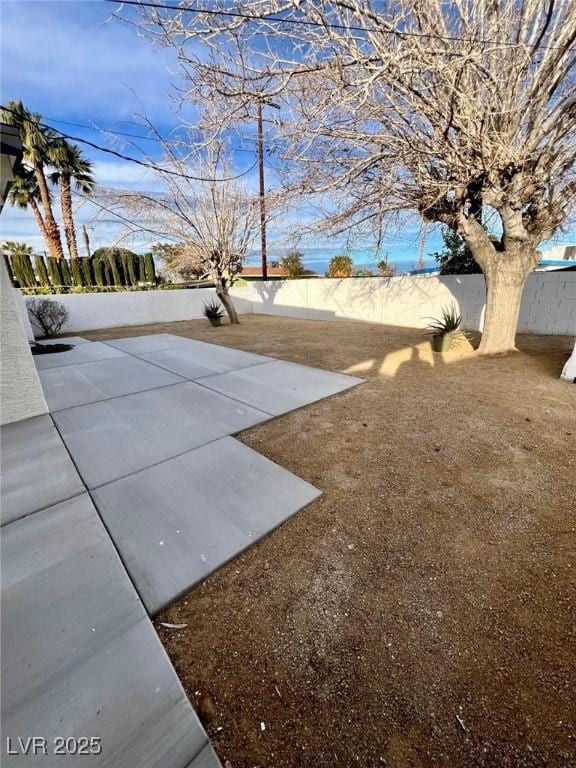 view of yard featuring a patio area and a fenced backyard