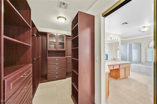 spacious closet with sink and light tile patterned floors