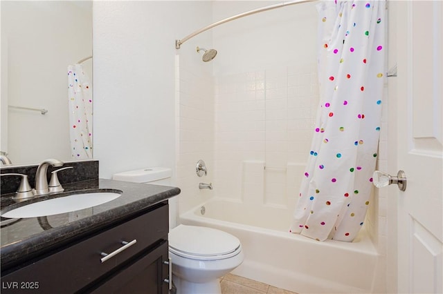 full bathroom featuring tile patterned floors, vanity, toilet, and shower / bath combo