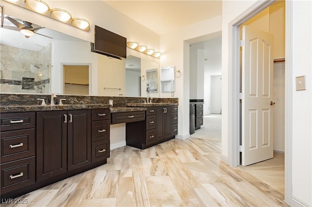 bathroom with walk in shower and vanity