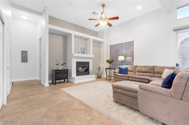 living room with ceiling fan