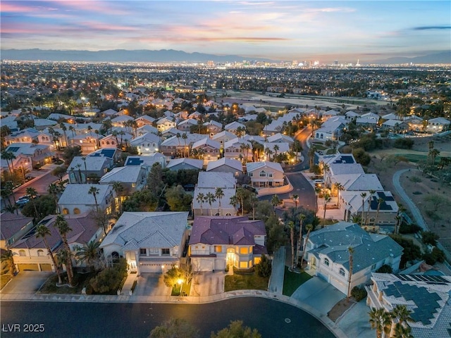 view of aerial view at dusk