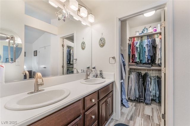 bathroom with a sink and a walk in closet