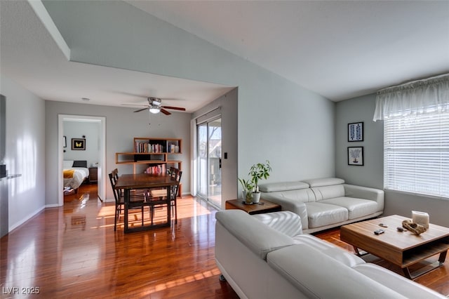 2300 E Silverado Ranch Blvd Unit 2162, Las Vegas, NV 89183 - living room with ceiling fan, wood-type flooring, and vaulted ceiling