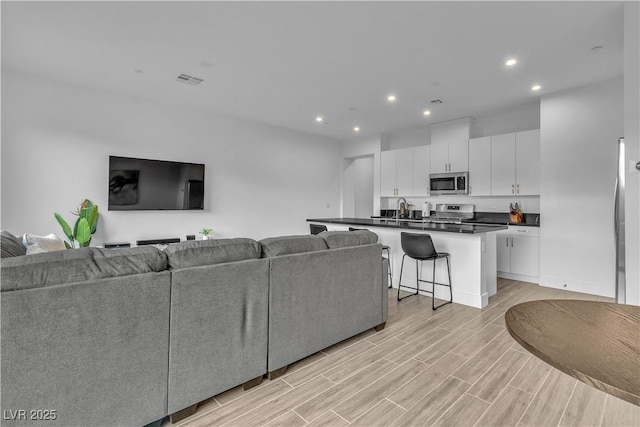 living room featuring sink