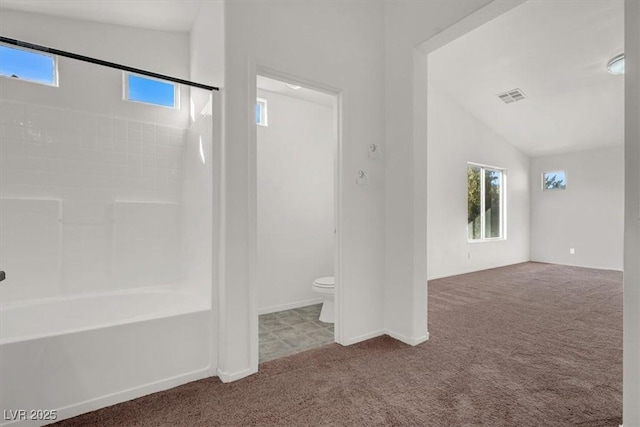 bathroom featuring toilet and vaulted ceiling