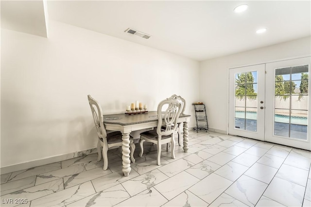 dining area with french doors