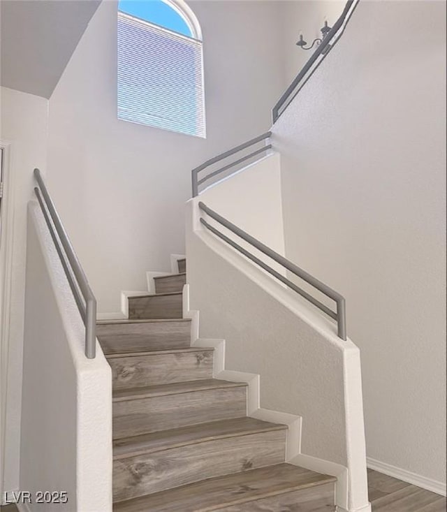 staircase featuring wood-type flooring