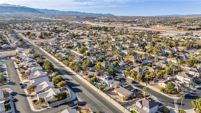 drone / aerial view featuring a mountain view