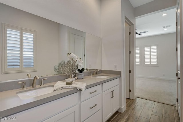 bathroom featuring vanity and wood-type flooring