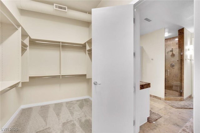 spacious closet with light carpet