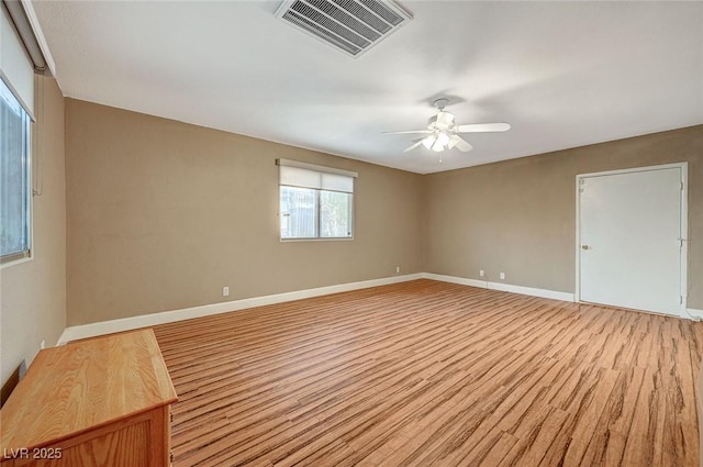 empty room featuring light hardwood / wood-style flooring and ceiling fan