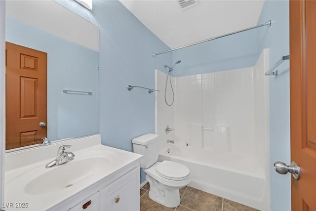 full bathroom with tile patterned flooring, vanity, bathtub / shower combination, and toilet