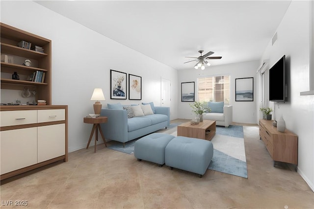 living room featuring ceiling fan