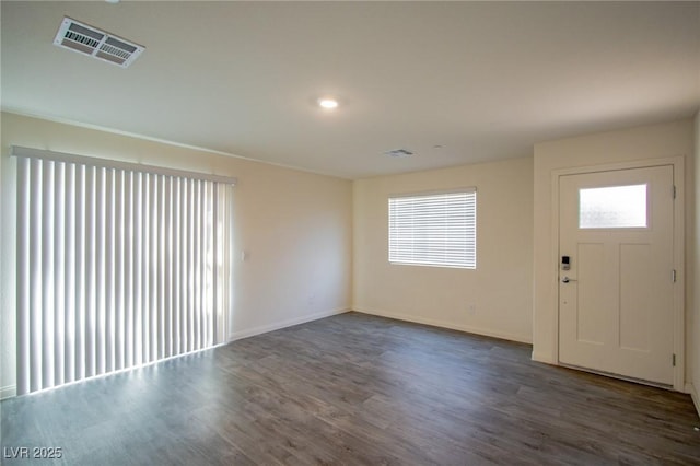 foyer with dark wood-type flooring and a healthy amount of sunlight