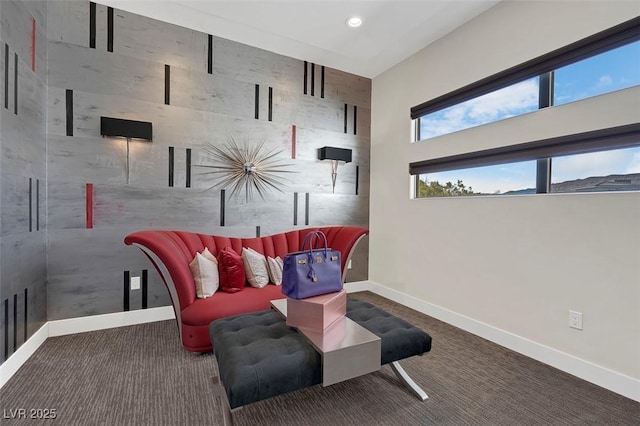 living area featuring carpet flooring