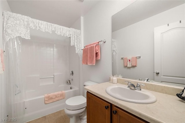 3924 E Garfield Dr, Pahrump, NV 89061 - bathroom featuring shower / bath combo with shower curtain, toilet, and vanity