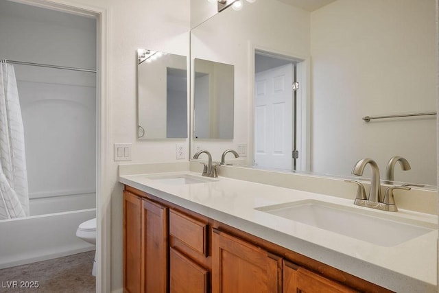 full bathroom featuring vanity, tile patterned flooring, toilet, and shower / bath combo