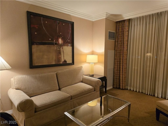 135 E Harmon Ave Unit 2120, Las Vegas, NV 89109 - carpeted living room with ornamental molding and visible vents
