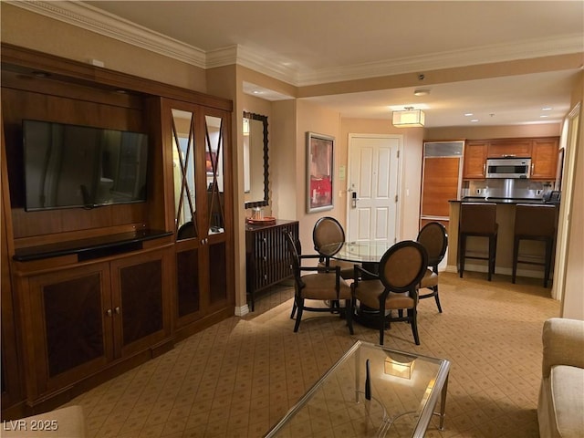 135 E Harmon Ave Unit 2120, Las Vegas, NV 89109 - dining area featuring crown molding and light carpet
