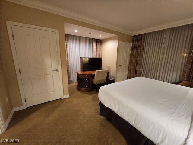 135 E Harmon Ave Unit 2120, Las Vegas, NV 89109 - carpeted bedroom with recessed lighting, baseboards, and ornamental molding