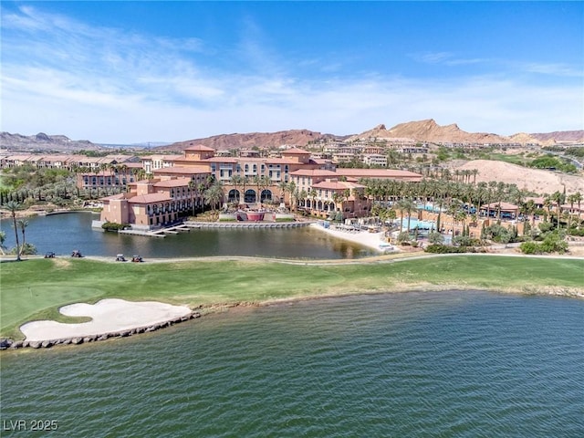 view of water feature featuring view of golf course and a mountain view