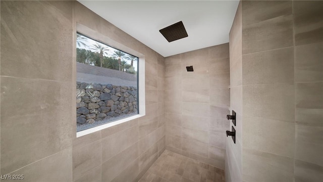 bathroom with tiled shower