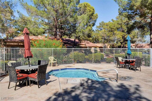 view of swimming pool featuring a patio area