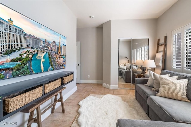 living room with light tile patterned floors