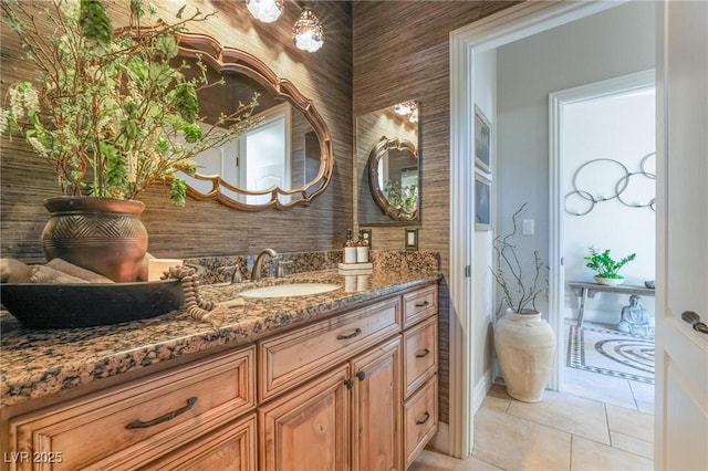 bathroom with vanity and tile patterned floors