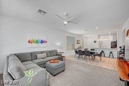 2379 Albury Ave, North Las Vegas, NV 89086 - living room featuring a ceiling fan, recessed lighting, and carpet floors