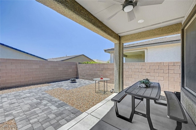 2379 Albury Ave, North Las Vegas, NV 89086 - fenced backyard featuring a patio area and a ceiling fan