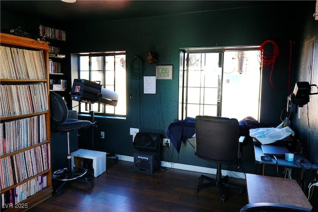 home office featuring dark hardwood / wood-style floors