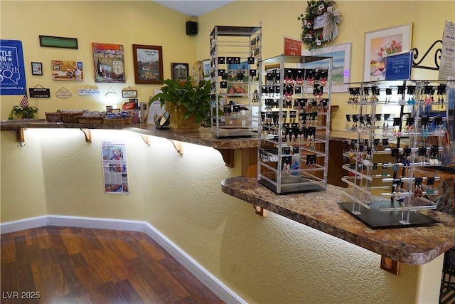 bar with hardwood / wood-style flooring