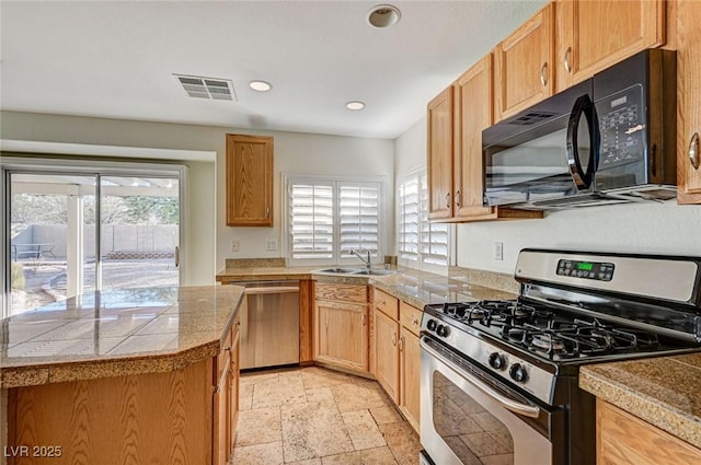 kitchen with stainless steel appliances, sink, and plenty of natural light