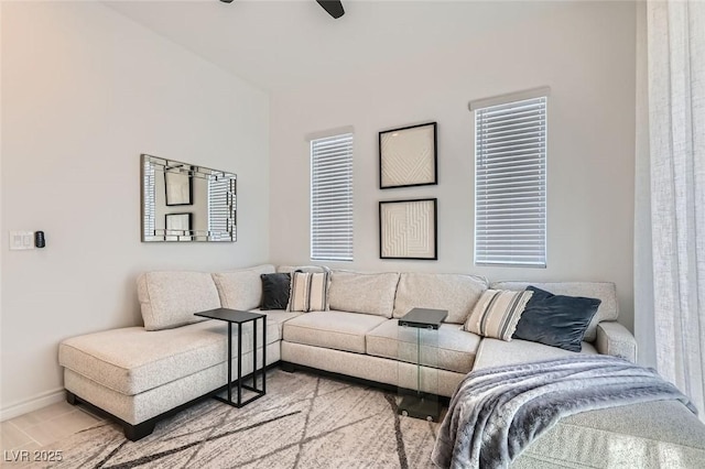 living room with ceiling fan