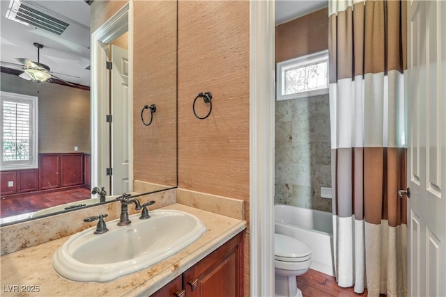 1477 Foothills Village Dr, Henderson, NV 89012 - full bathroom with shower / tub combo, vanity, toilet, and a healthy amount of sunlight
