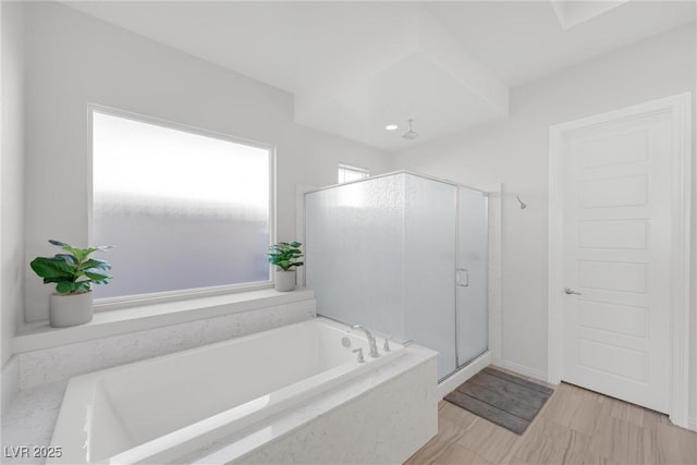 bathroom with plus walk in shower