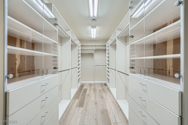 spacious closet with light hardwood / wood-style floors