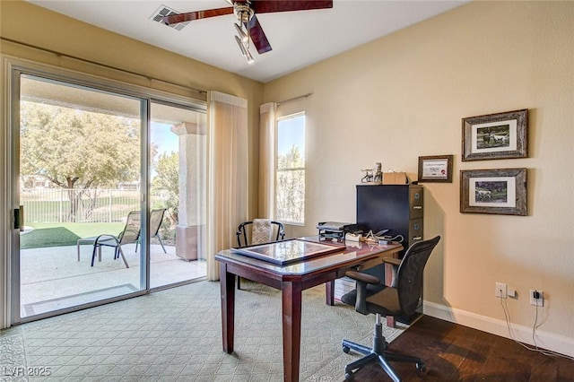 office featuring ceiling fan