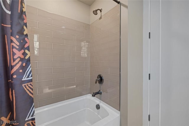 bathroom with shower / tub combo with curtain