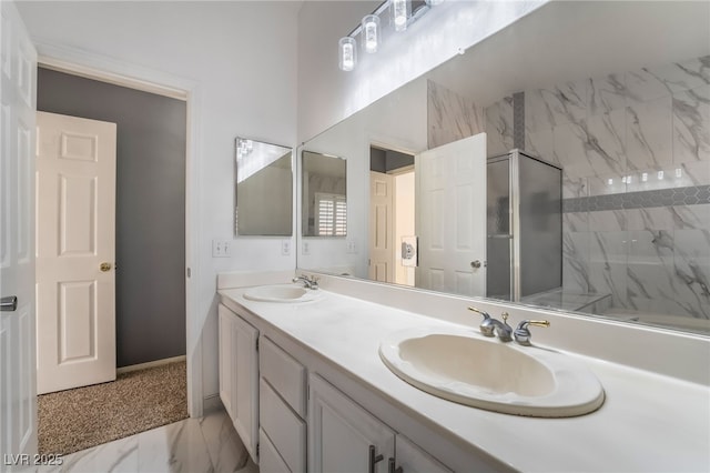 bathroom featuring vanity and a tile shower