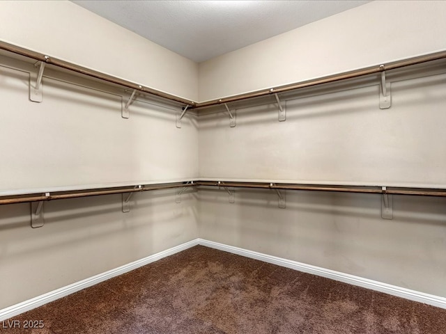 spacious closet featuring dark carpet