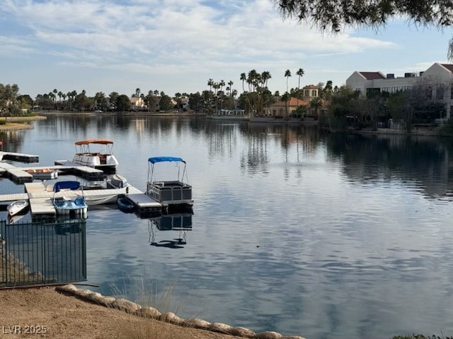 view of dock with a water view