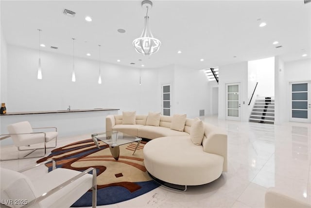 1455 Macdonald Ranch Dr, Henderson, NV 89012 - living room featuring recessed lighting and stairs