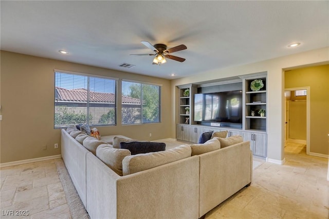 living room featuring ceiling fan